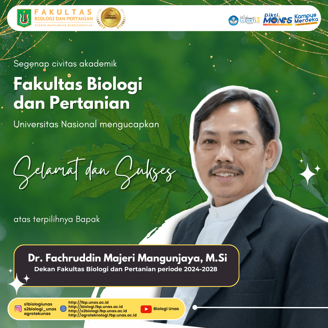 Universitas Nasional Menetapkan Bapak Dr. Fachruddin Majeri Mangunjaya Sebagai Dekan Fakultas Biologi dan Pertanian untuk Periode 2024-2028